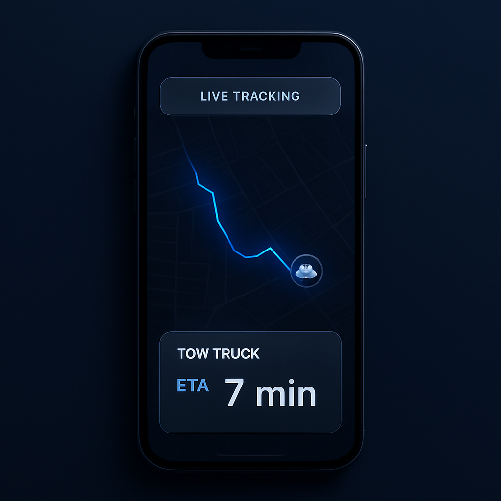 Live driver tracking screen with map and ETA